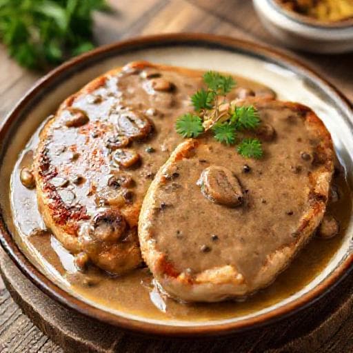 German-Style Pork Chops with Creamy Mushroom Sauce (Jägersoße)