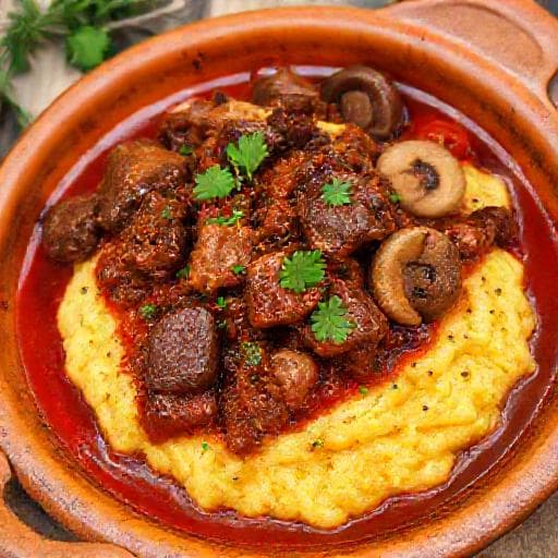 Stracotto alla Fiorentina con Funghi e Polenta