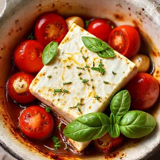 Brza pečena feta s rajčicama i bosiljkom