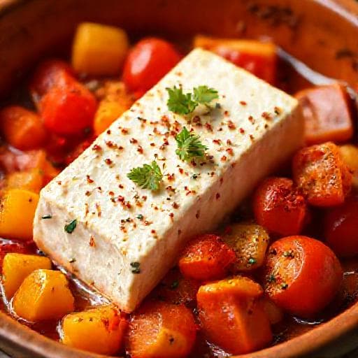 Pečena feta s rajčicama i paprikama