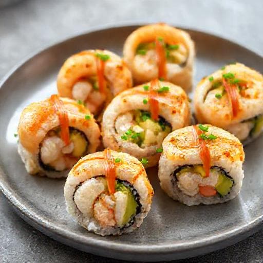 Kreativne pečene sushi rolice s kozicama i krem sirom