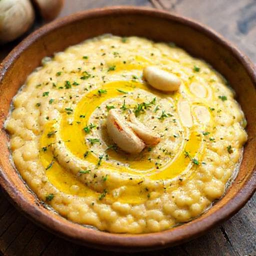 Bijeli Žganci with Garlic and Herbs
