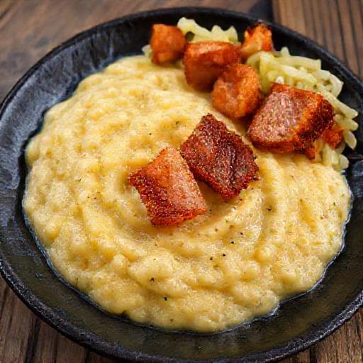 Kukuruzni Žganci with Smoked Pork Belly