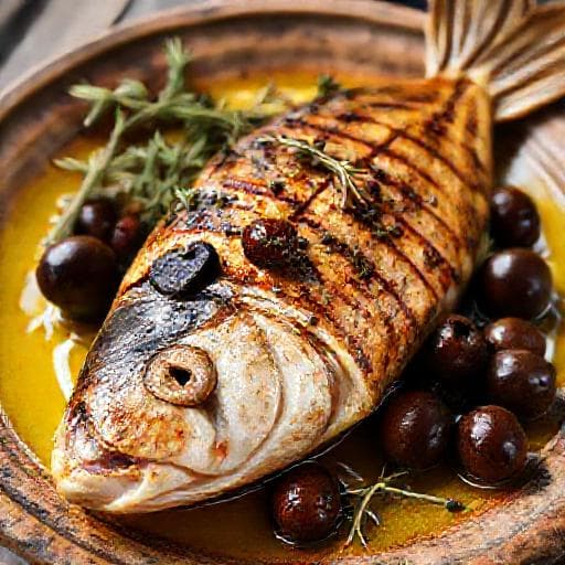 Brancin na Gradele with Mediterranean Herbs and Olives