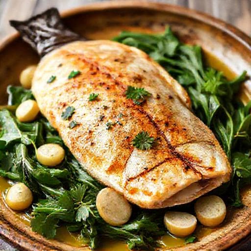 Traditional Baked Sea Bream with Swiss Chard