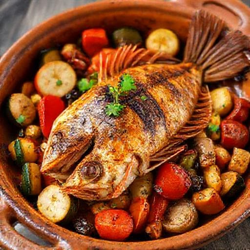 Škarpina u pećnici with Mediterranean Vegetables