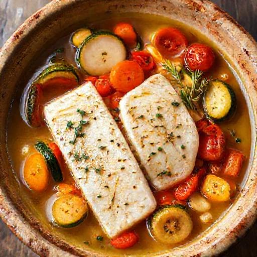 Riba na lešo with Mediterranean Vegetables