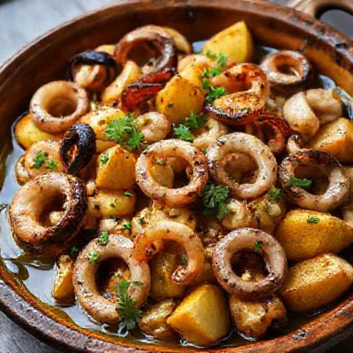 Lignje s krumpirom iz pećnice (Classic Oven-Baked Squid and Potatoes)