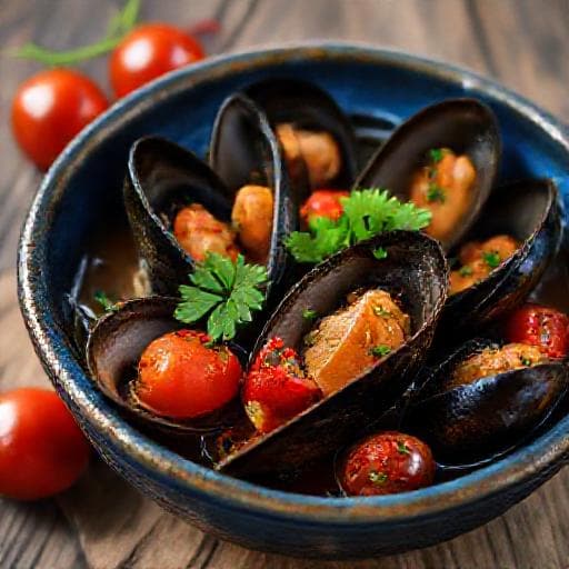 Dagnje na Buzaru with Cherry Tomatoes and Chili