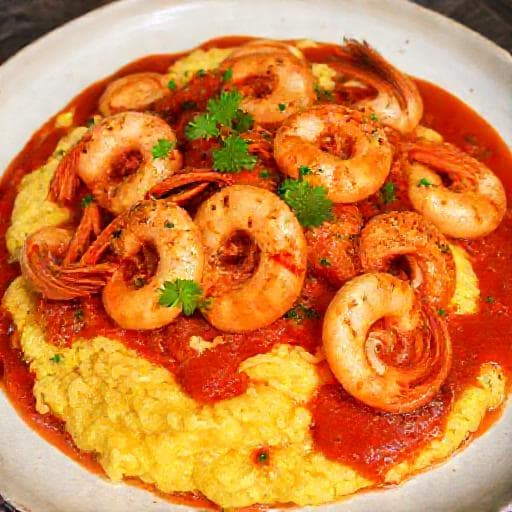 Škampi na buzaru with Polenta