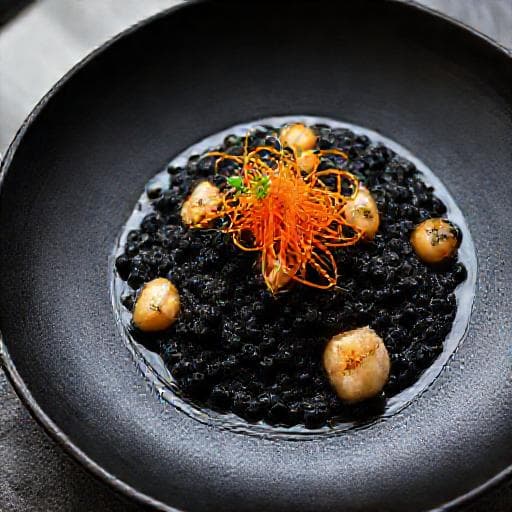 Crni Rižot with Cuttlefish and Sea Urchin