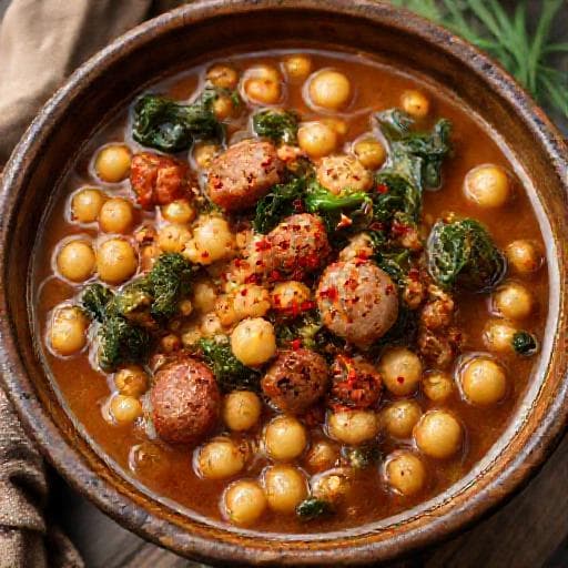Maneštra od Slanutka with Sausage and Kale