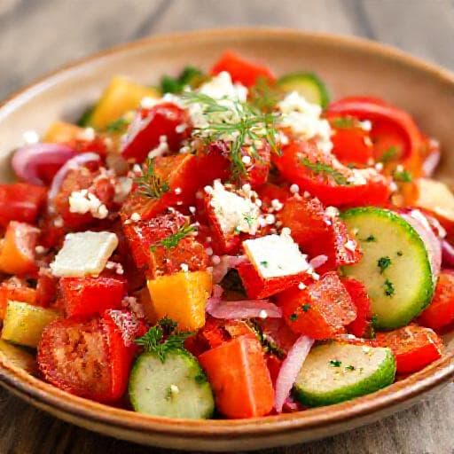 Šopska Salad with Roasted Peppers