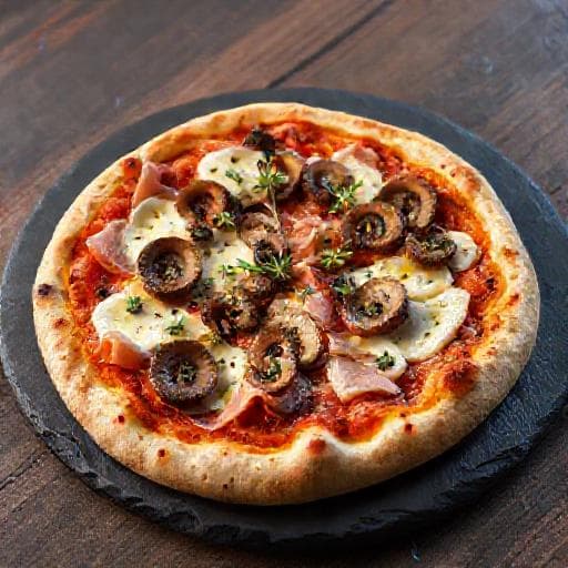 Gourmet Ham and Mushroom Pizza with Truffle Oil