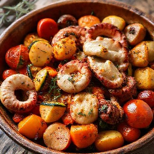 Hobotnica ispod peke with Mediterranean Vegetables