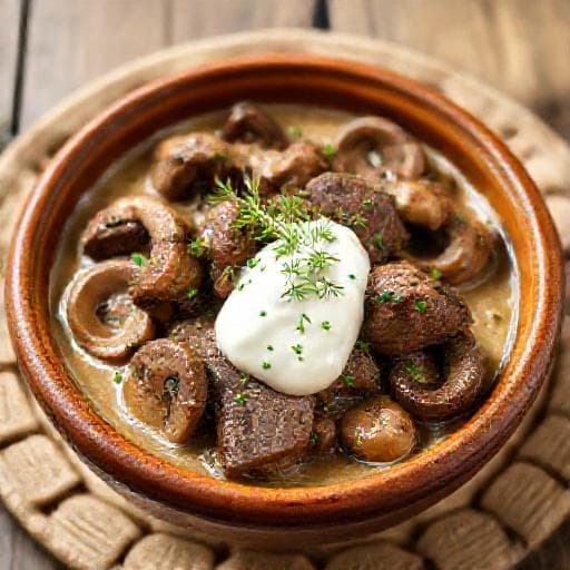 Rib Steak na Tavi with Mushrooms and Sour Cream
