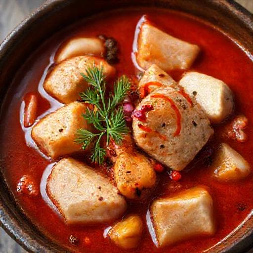 Spicy Som Catfish Stew with Smoked Paprika (Csípős Perkelt od soma)
