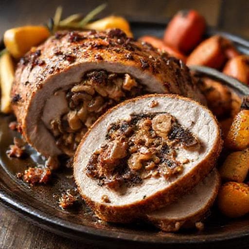 Pork Loin with Mushroom and Bacon Stuffing