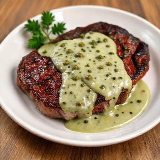 Classic Beef Steak with Green Peppercorn Sauce