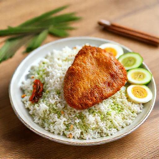 Nasi Lemak Pandan with Fried Chicken