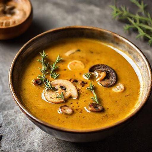Sup Cendawan Berkrim dengan Herba (Creamy Mushroom Soup with Herbs)