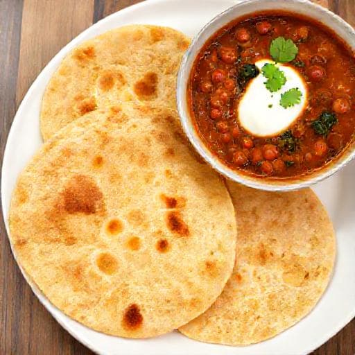 Chapati with Spiced Red Lentil and Spinach Curry
