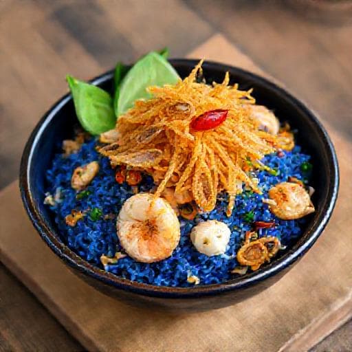 Nasi Goreng Kerabu with Crispy Anchovies