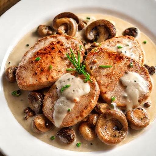 Pork with Wild Mushrooms and Cream Sauce (Свинско с диви гъби и сметанов сос)
