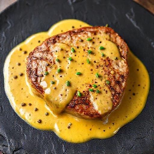 Veal Steak with Mustard-Peppercorn Cream Sauce