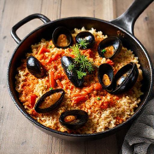 Quick Mussels and Rice Skillet