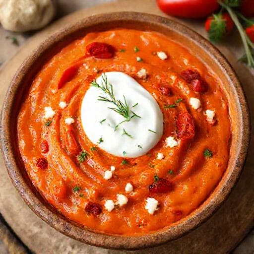 Katuk with Roasted Peppers and Yogurt