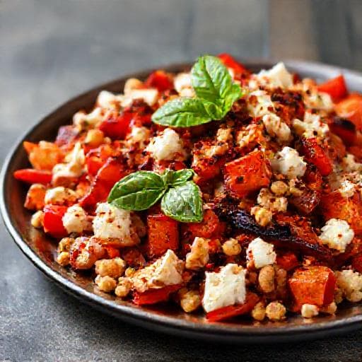 Spicy Roasted Pepper and Sirene Salad with Walnuts