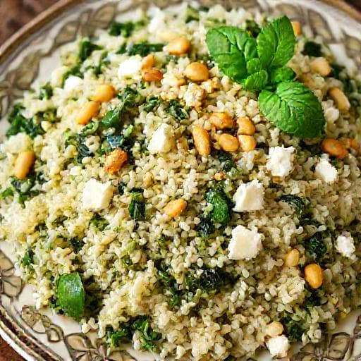 Spinach and Rice Pilaf with Feta and Pine Nuts
