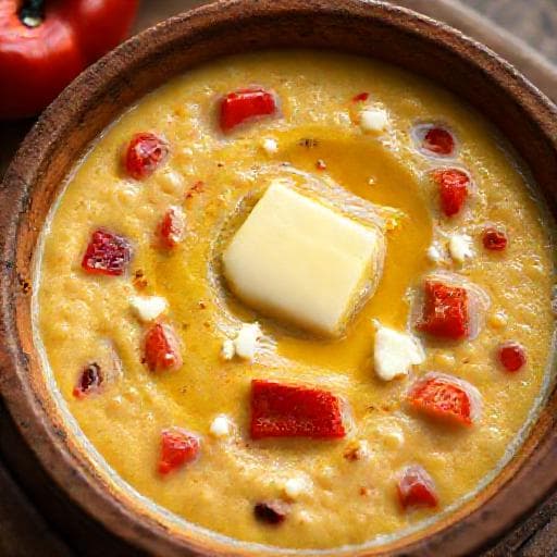Kachamak with Roasted Peppers and Sirene