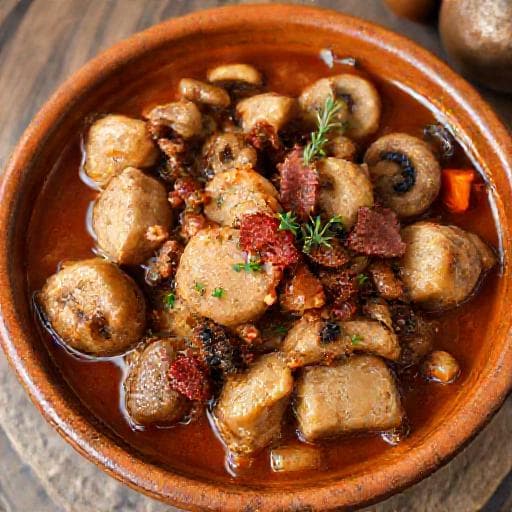 Pork Kavarma with Mushrooms and Smoked Bacon
