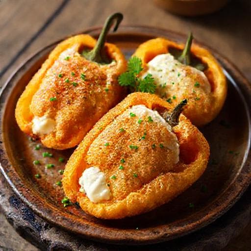 Traditional Bulgarian Fried Peppers with Sirene Cheese