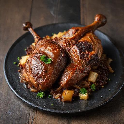 Duck Confit with Smoked Sauerkraut and Apple