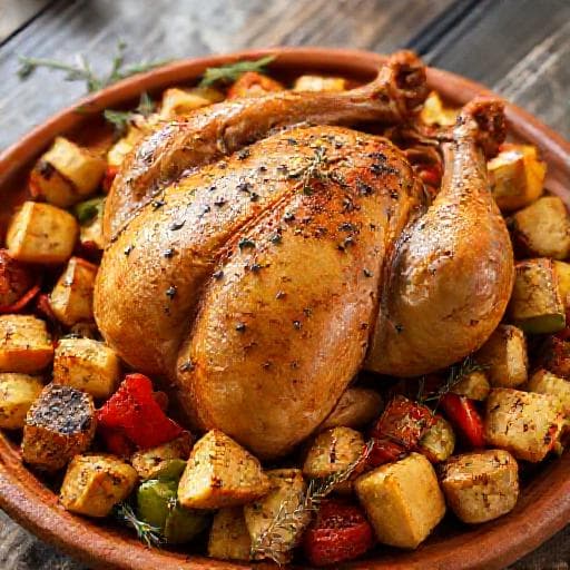 Frango Assado com Batatas e Pimentões (Estilo Mediterrâneo)