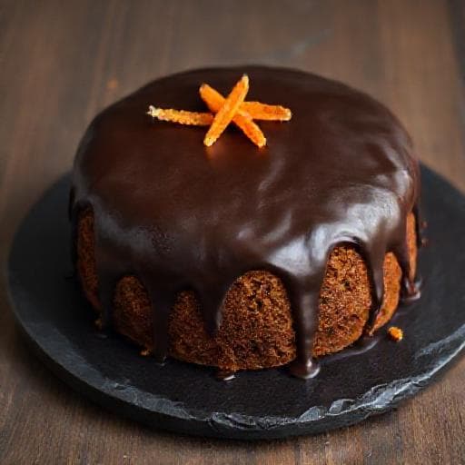 Bolo de Cenoura com Especiarias e Ganache de Chocolate Amargo