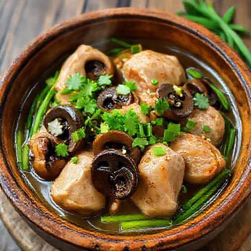 Gà Hấp Nấm Hành (Steamed Chicken with Mushrooms and Scallions)