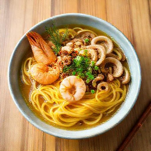 Mì Quảng Tôm Thịt Nấm (Mushroom and Seafood Variation)