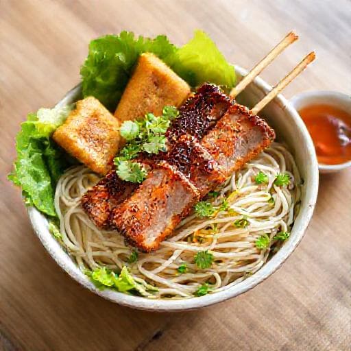 Bún Nem Nướng Chả Giò (Grilled Pork with Fried Spring Rolls)