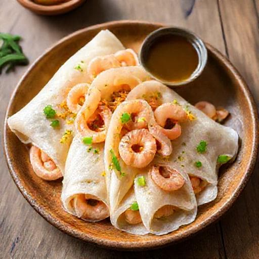 Bánh Cuốn Thanh Trì with Shrimp and Scallion Oil