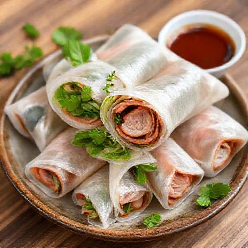 Bánh Tráng Phơi Sương Cuốn Thịt (Dew-Kissed Rice Paper Rolls with Pork)