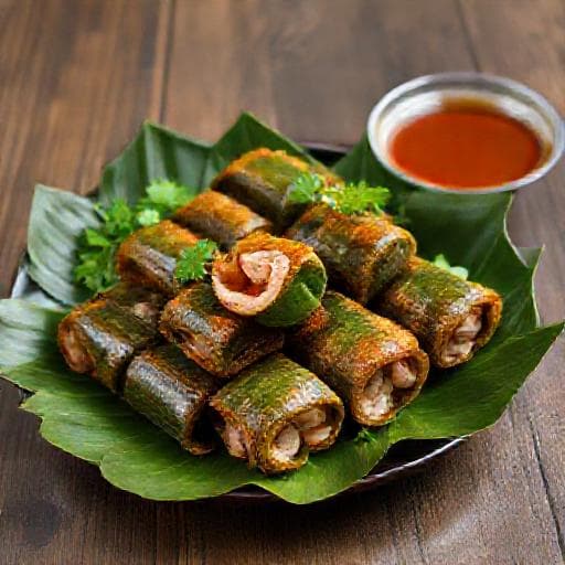 Chả Ram Tôm Đất Cuốn Lá Lốt (Shrimp and Pork Rolls with Betel Leaves)