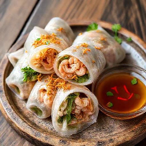 Gỏi Cuốn Tôm Thịt with Crispy Shallots and Nuoc Cham