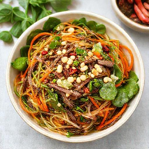 Nộm Bò Khô Rau Muống (Dried Beef and Water Spinach Salad)