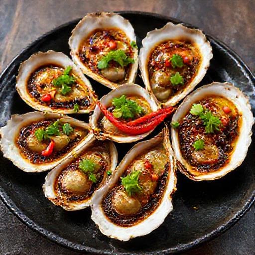 Hàu Nướng Tỏi Ớt (Grilled Oysters with Garlic Chili Oil)