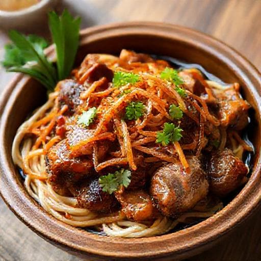 Thịt Rang Mắm Tép with Caramelized Onions and Crispy Shallots (Regional Twist)