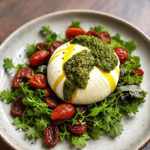 Burrata Rapide aux Tomates Confites et Pesto